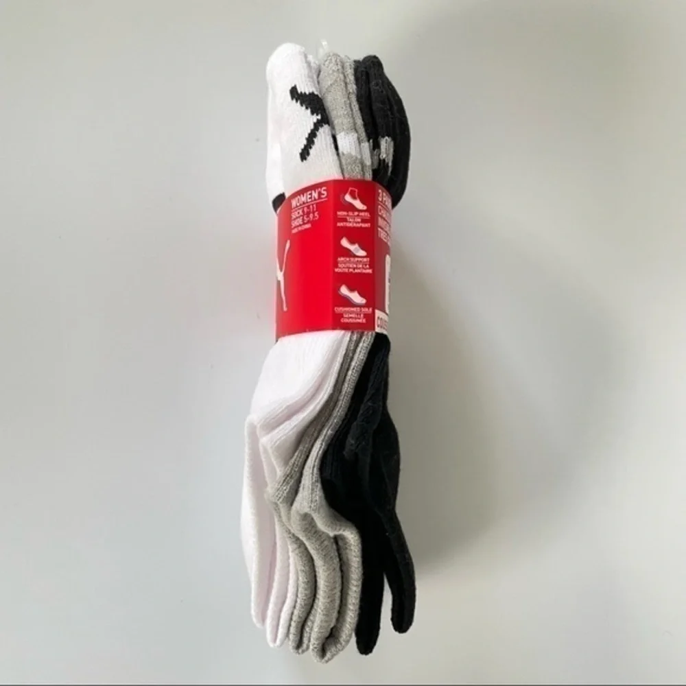Puma women’s invisible no show liner socks 3 pack white gray black size 5-9.5